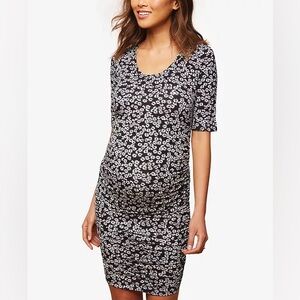 Motherhood Maternity Black & White Floral Half Sleeve Sheath Mini Dress Small